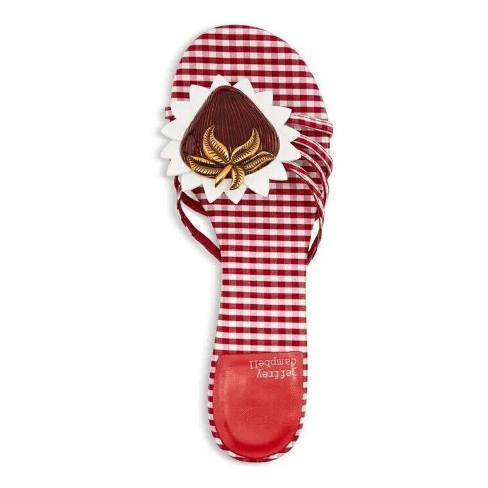 New Jeffrey Campbell Womens Abeegail Gingham Strawberry Slide Sandals Sz 10 - Picture 4 of 6